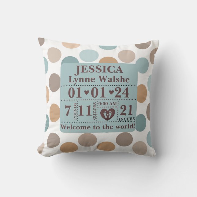 Boho Pattern Personalised Birth Stats Cushion (Front)