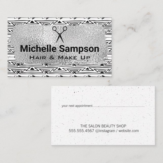 Boho Pattern | Silver Foil Brushed Appointment Card (Front/Back)