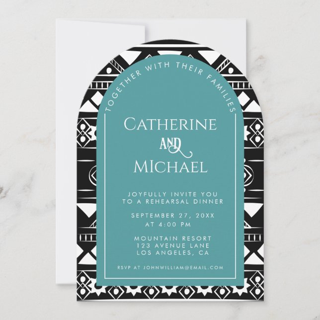 Boho Pattern Wedding Arch Green Rehearsal Dinner Invitation (Front)