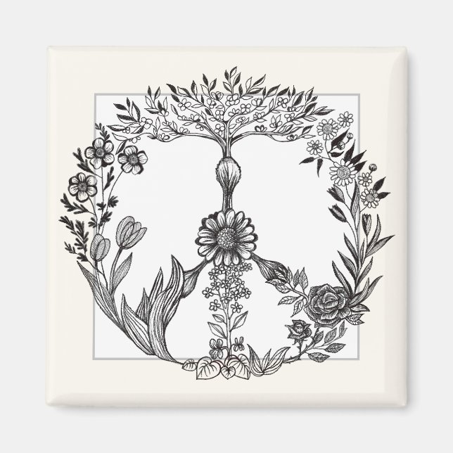 Boho Peace Sign Elegant Girly Cute Pretty Floral Magnet (Front)