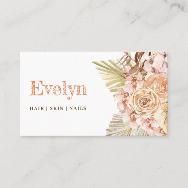 Boho peach and olive green business card (Front)