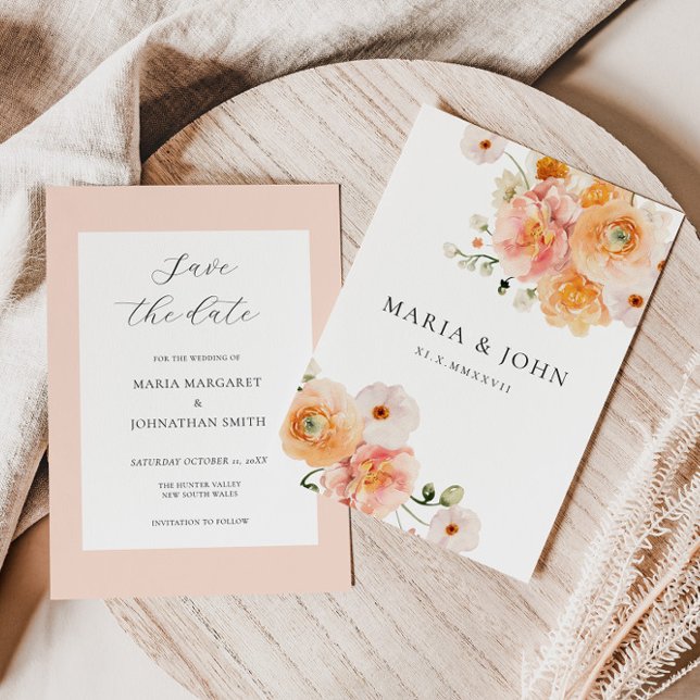 Boho Peach & Blush Floral Wedding Save the Date Invitation (Creator Uploaded)