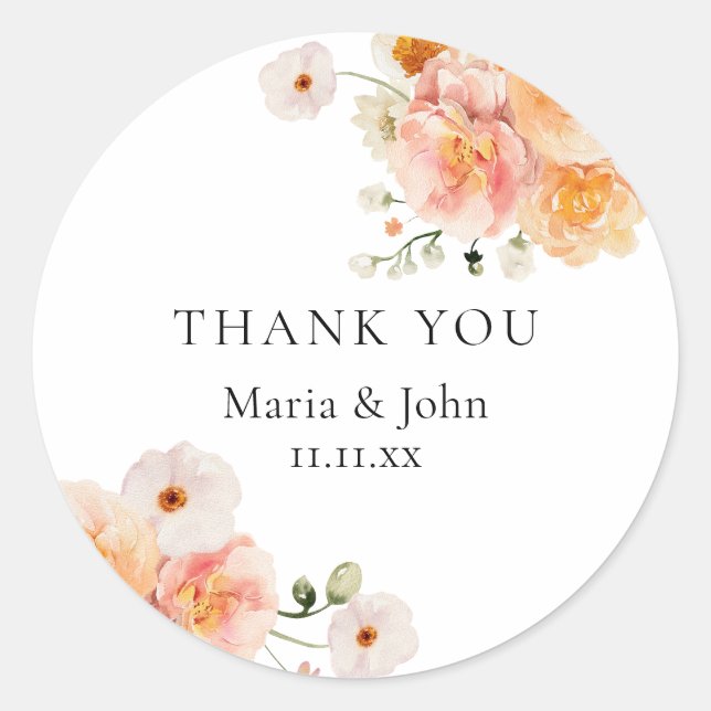 Boho Peach & Blush Floral Wedding Stickers (Front)