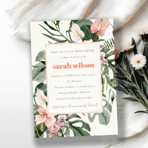Boho Peach Blush Tropical Floral Bridal Shower Invitation