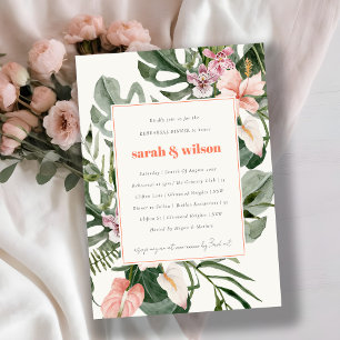 Boho Peach Blush Tropical Floral Rehearsal Dinner Invitation