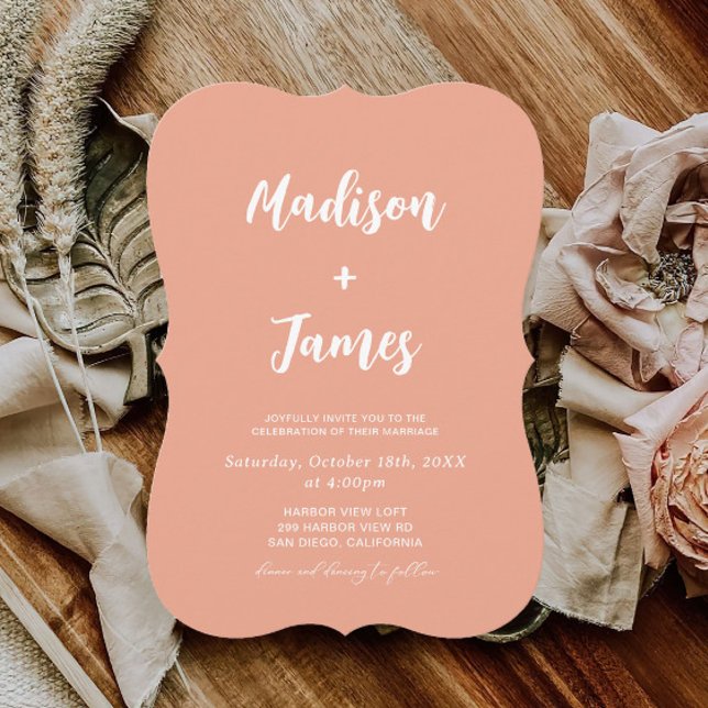 Boho Peach Coral Photo Wedding Invitation (Creator Uploaded)