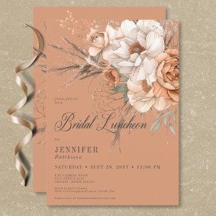 Boho Peach & Cream Floral Rust Bridal Luncheon Invitation