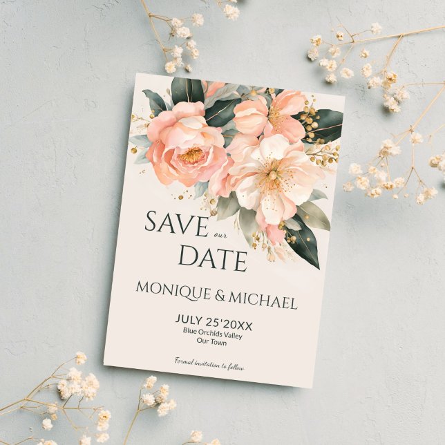 Boho peach earthy floral wedding save the date (Boho peach earthy floral wedding save the date card template instant digital download)