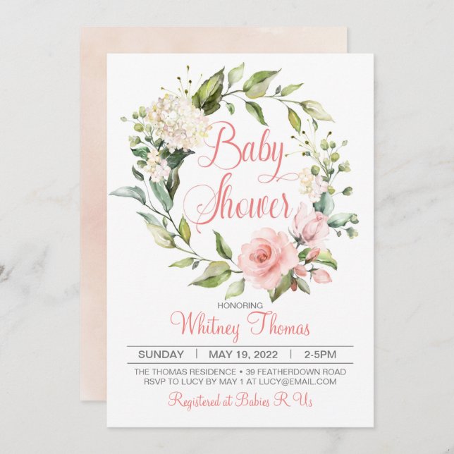 Boho Peach Floral Baby Shower Invitation (Front/Back)
