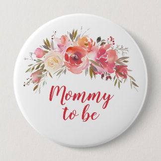 Boho Peach Floral Mummy to be 4" 10 Cm Round Badge