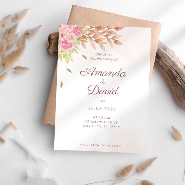 Boho Peach Floral Wedding Invitation (Creator Uploaded)