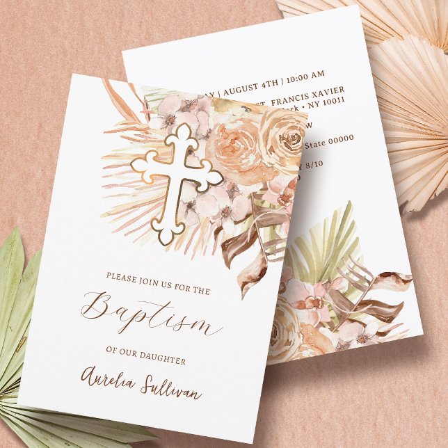 Boho Peach Flowers Baptism Invitation (Creator Uploaded)