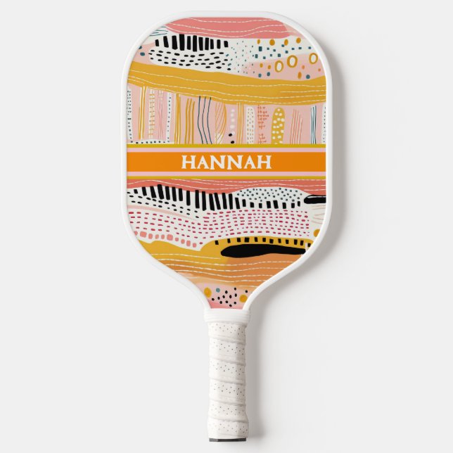 Boho Peach Gold Personalised Pickleball Paddle (Front)