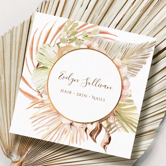 Boho peach green bouquet business card (Creator Uploaded)