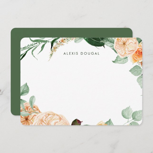 Boho Peach Greenery Women Personalised Stationery Card (Front/Back)