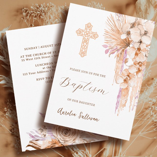 Boho Peach Lilac Baptism Invitation (Creator Uploaded)
