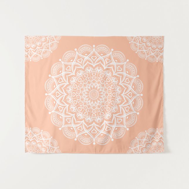 Boho Peach Mandala Tapestry (Front (Horizontal))