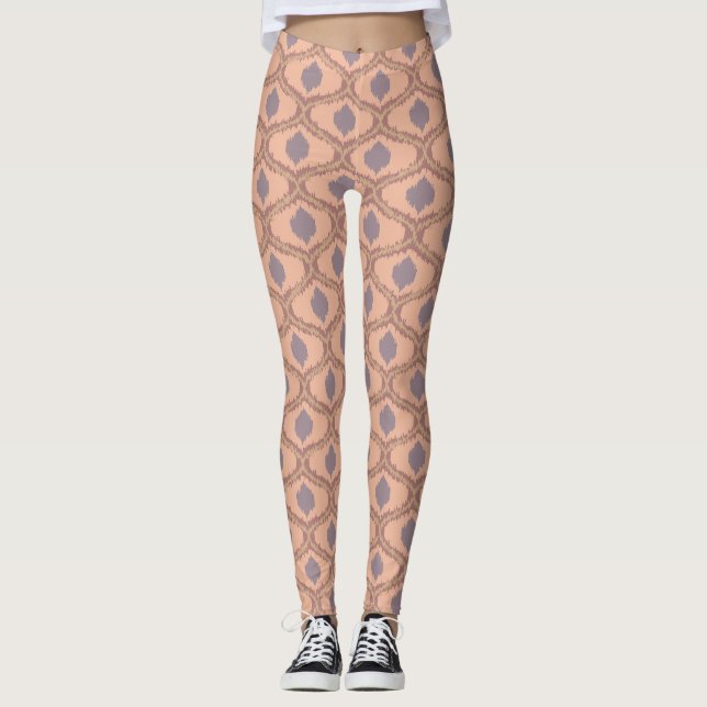 Boho Peach Mauve Ikat Pattern Leggings (Front)