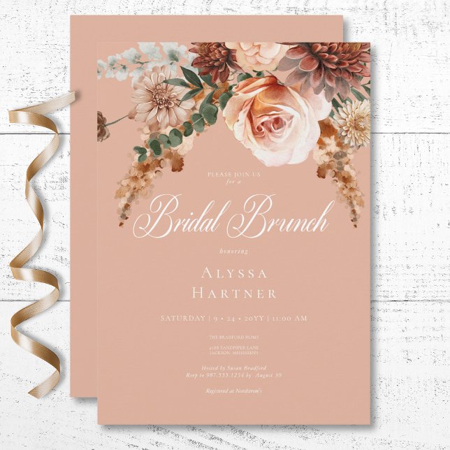 Boho Peach & Rust Floral Peach Blush Bridal Brunch Invitation (Creator Uploaded)