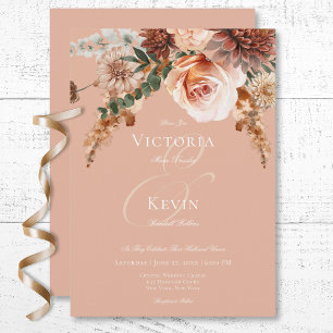 Boho Peach & Rust Floral Peach Blush Wedding Invitation