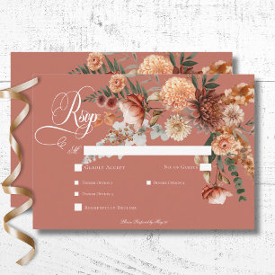 Boho Peach & Rust Floral Rust Dinner RSVP Card