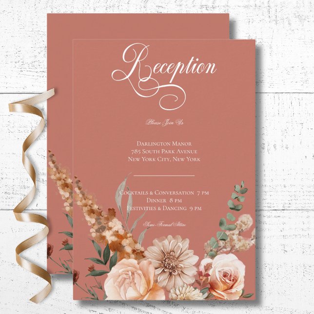 Boho Peach & Rust Floral Rust Reception Enclosure Card (Boho Peach & Rust Floral Rust Reception Enclosure Card)