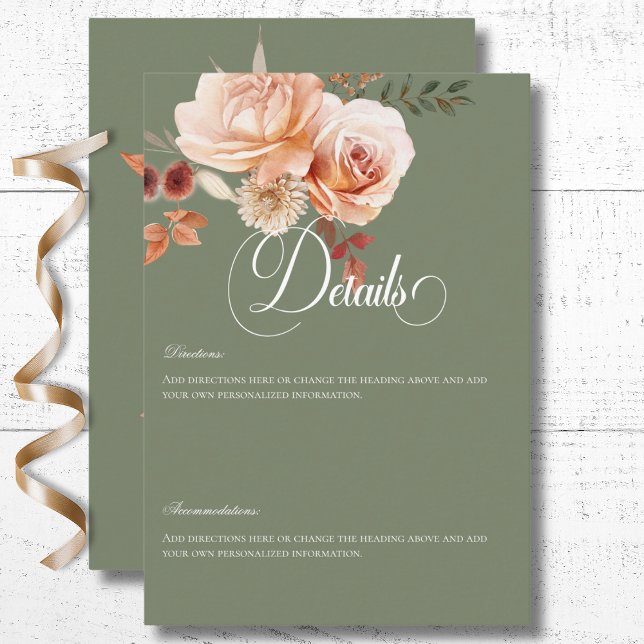Boho Peach & Rust Floral Sage Green Details Enclosure Card (Boho Peach & Rust Floral Sage Green Details Enclosure Card)