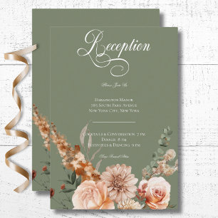 Boho Peach & Rust Floral Sage Green Reception Enclosure Card