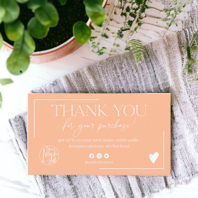 Boho peach script order thank you business card (Boho peach script order thank you business card)