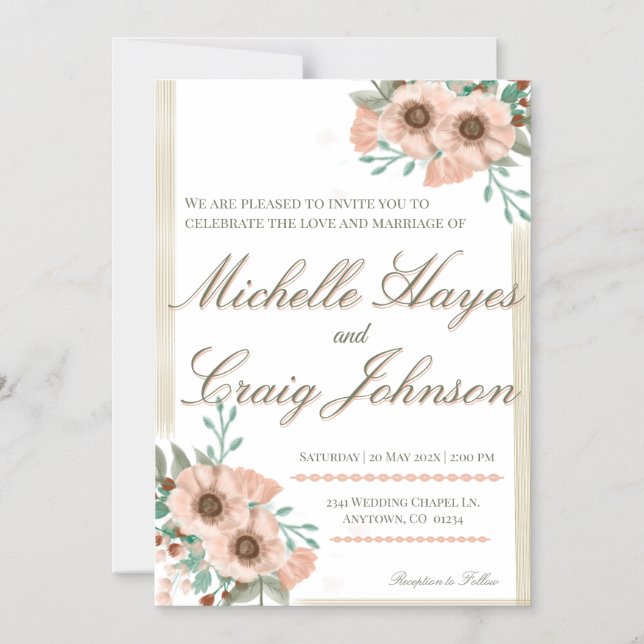 BOHO Peach Wedding Magnetic Invitation (Front)