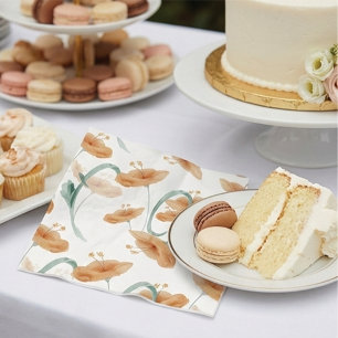 Boho Peach Wildflower & Sage Green Wedding Napkin