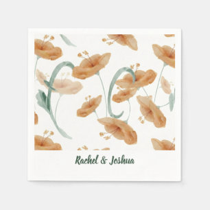 Boho Peach Wildflower & Sage Green Wedding Napkin