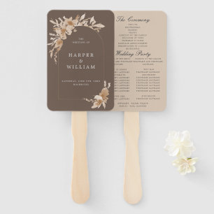 boho peach wildflowers wedding program hand fan
