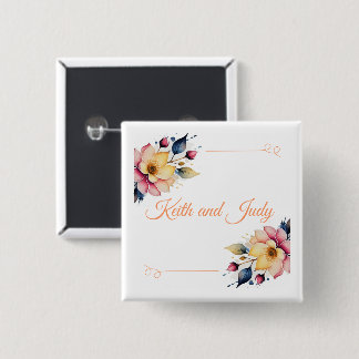 Boho Peachy Floral 15 Cm Square Badge