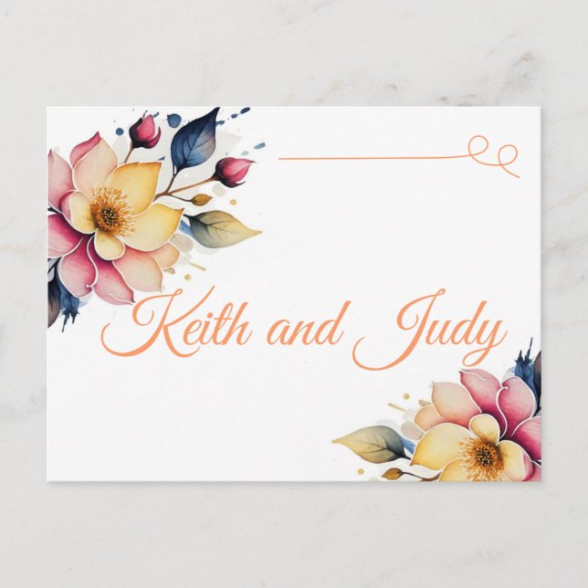 Boho Peachy Floral Announcement Postcard (Front)