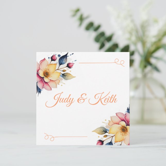 Boho Peachy Floral Invitation (Standing Front)