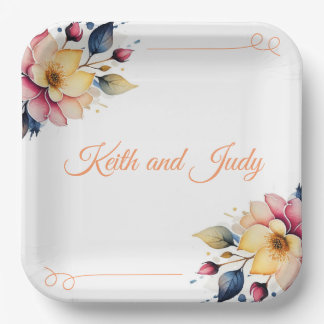 Boho Peachy Floral Paper Plate