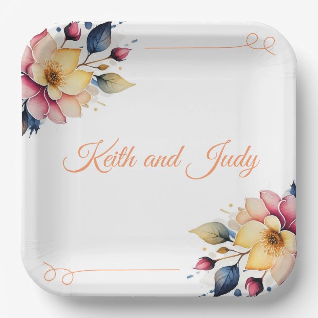 Boho Peachy Floral Paper Plate (Front)