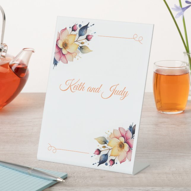 Boho Peachy Floral Pedestal Sign (In SItu)