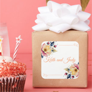 Boho Peachy Floral Square Sticker