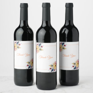 Boho Peachy Floral Wine Label