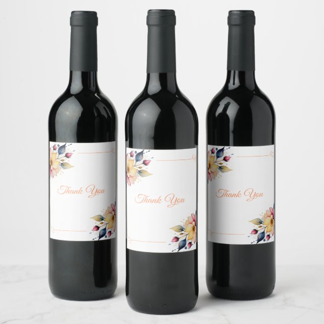 Boho Peachy Floral Wine Label (Bottles)