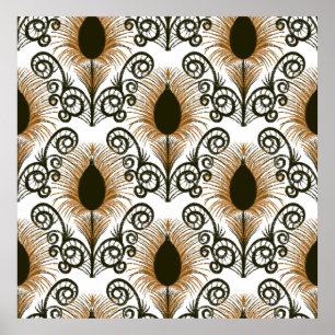 Boho Peacock Feather Jewel Tone-Brown & Gold Poster