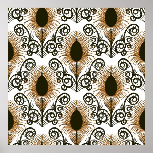 Boho Peacock Feather Jewel Tone-Brown & Gold Poster (Front)