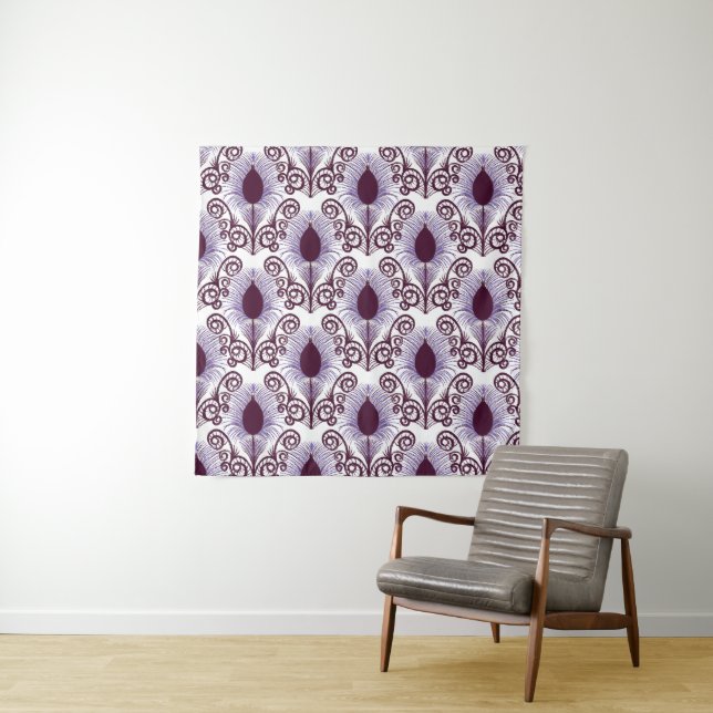 Boho Peacock Feather Jewel Tone-Purple Tapestry (In Situ)