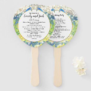 Boho Peacock GREEN Teal Gold Wedding Program Hand Fan