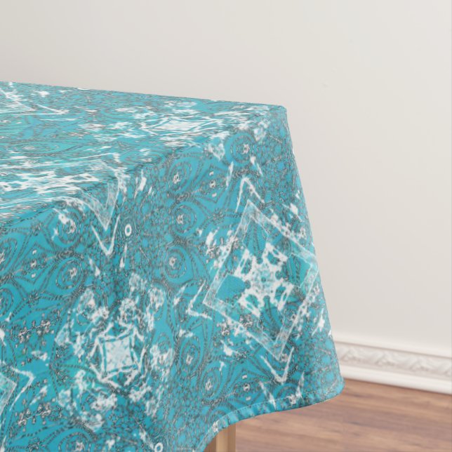 Boho Peacock Inspirations Turquoise Tablecloth (In Situ)