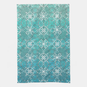 Boho Peacock Inspirations Turquoise Tea Towel