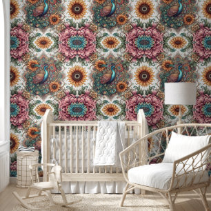 Boho Peacock & Sunflower Bliss Wallpaper