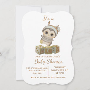 Boho Penguin Boy Baby Shower Invitation